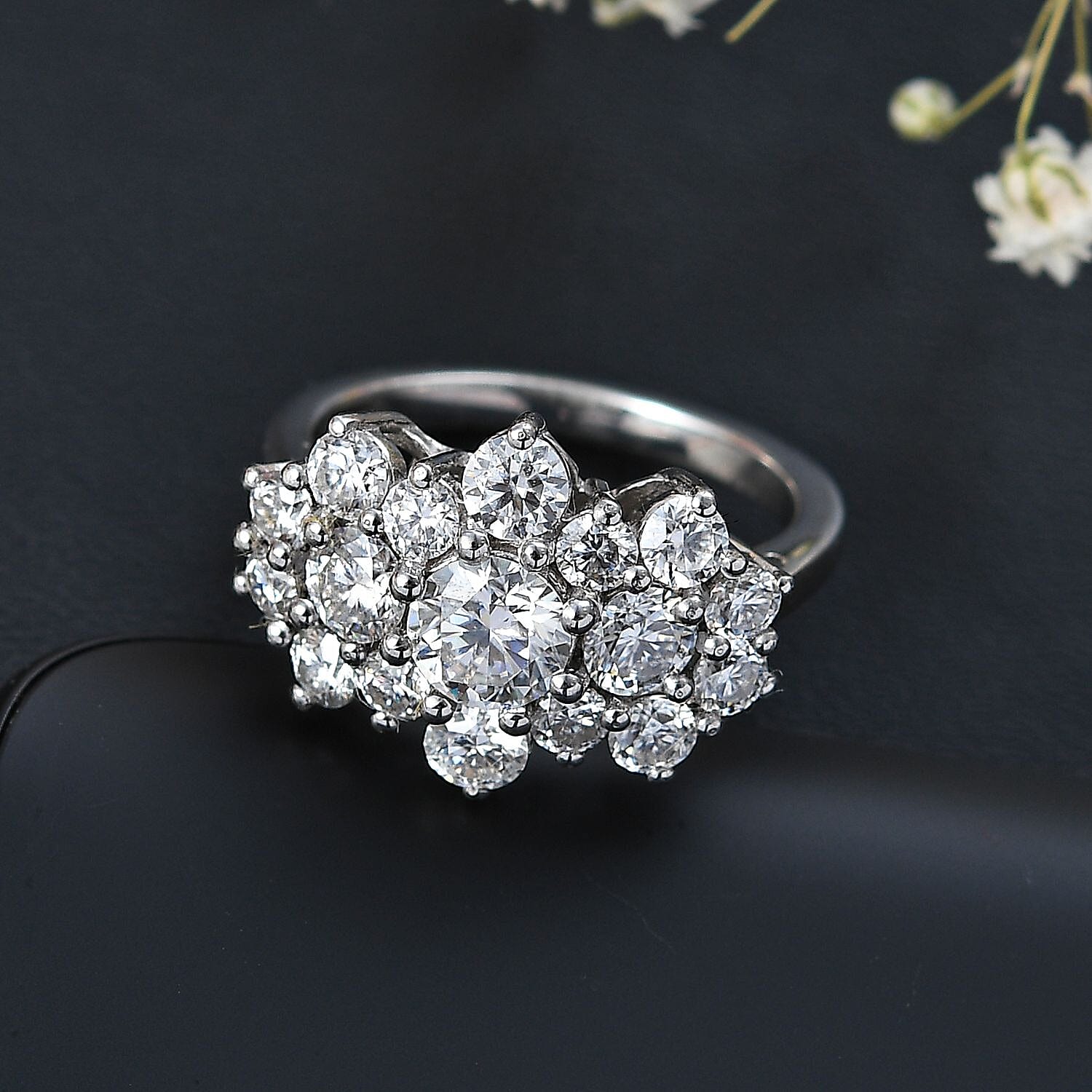 Moissanite Cluster Boat Ring in Sterling Silver 2.54 ct. 7805105 2