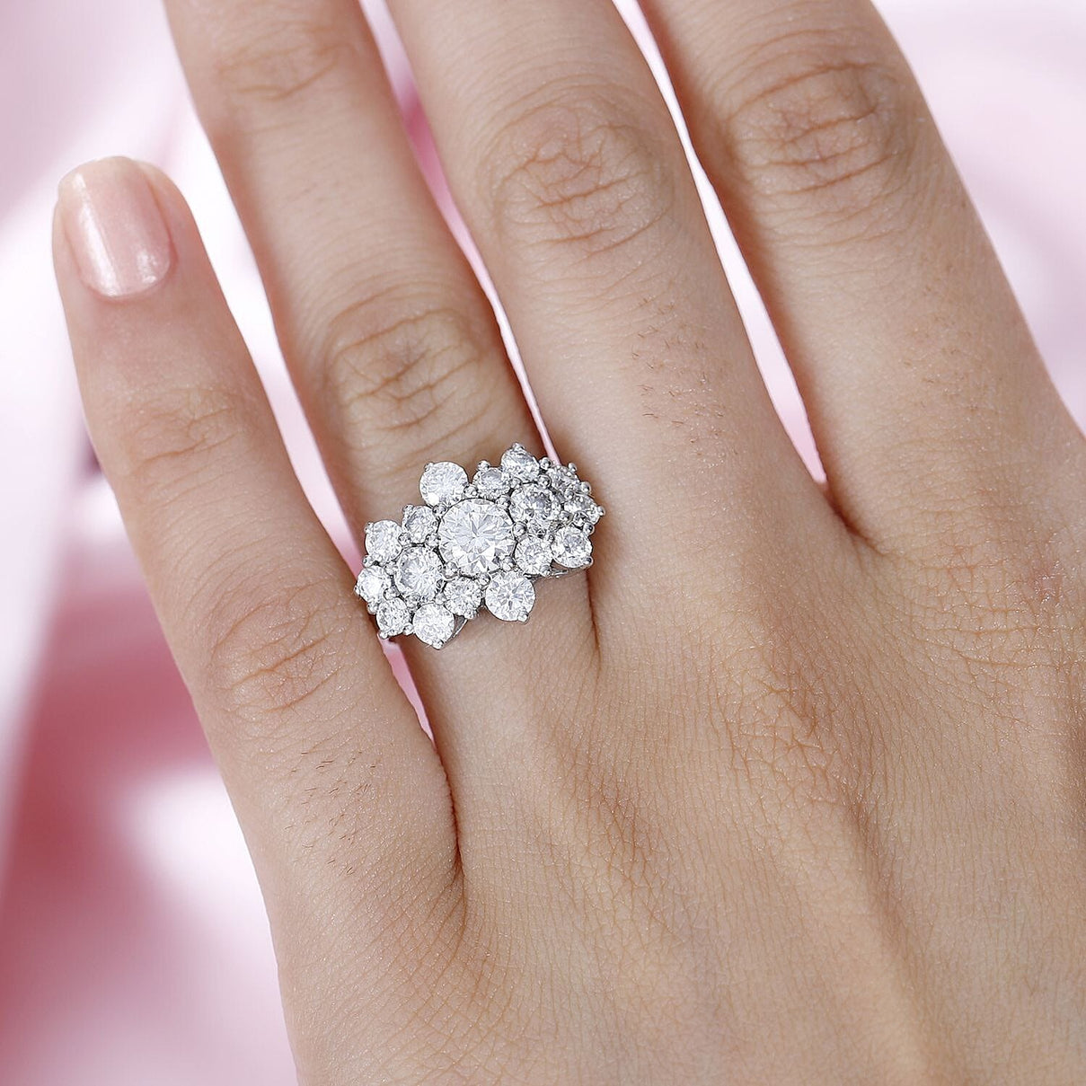 Moissanite Cluster Boat Ring in Sterling Silver 2.54 ct. 7805105 3