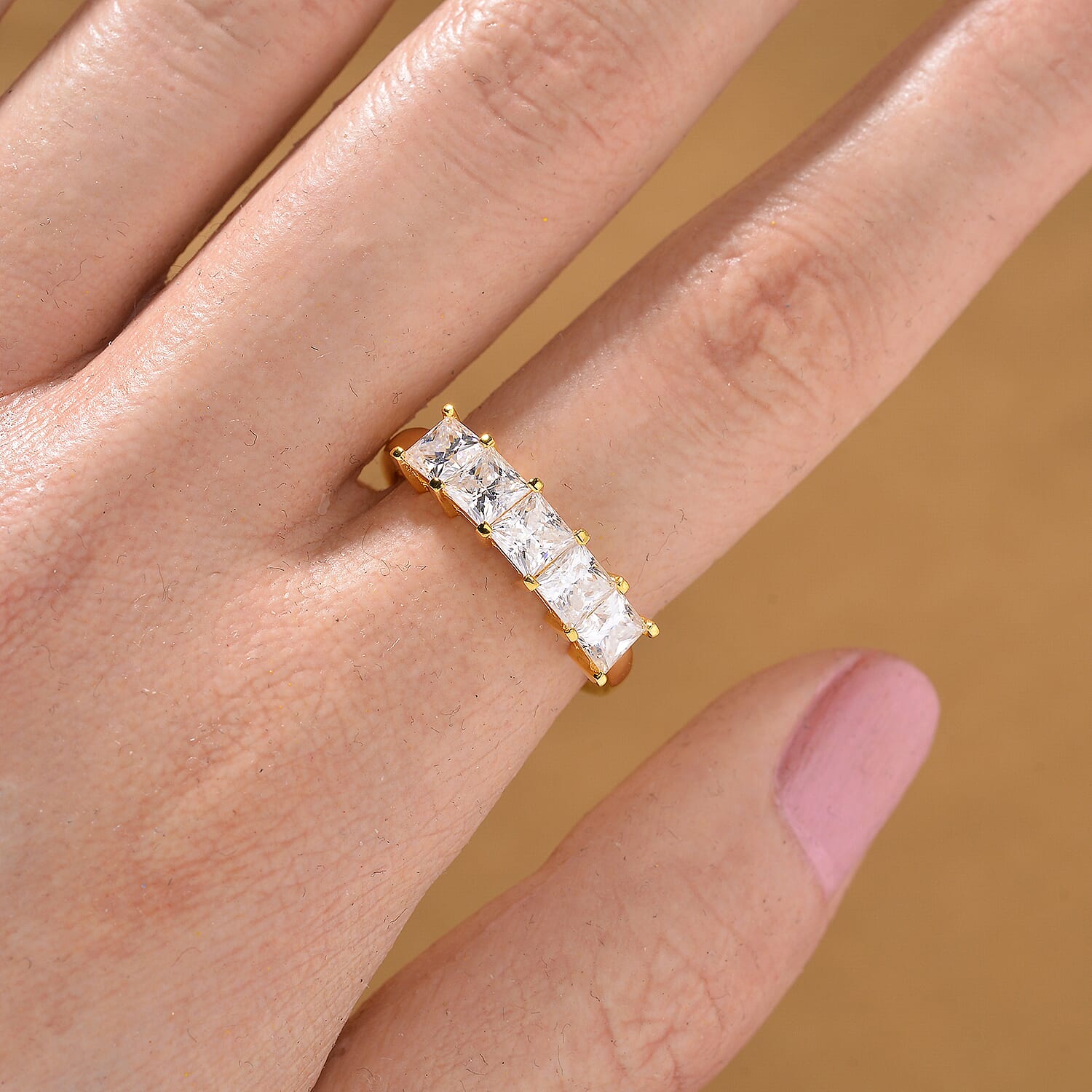 RADIANTA GRA Certified Moissanite 5 Stone Ring in 18K Vermeil Yellow Gold Plated Sterling Silver 2.00 Ct. 8085015 2