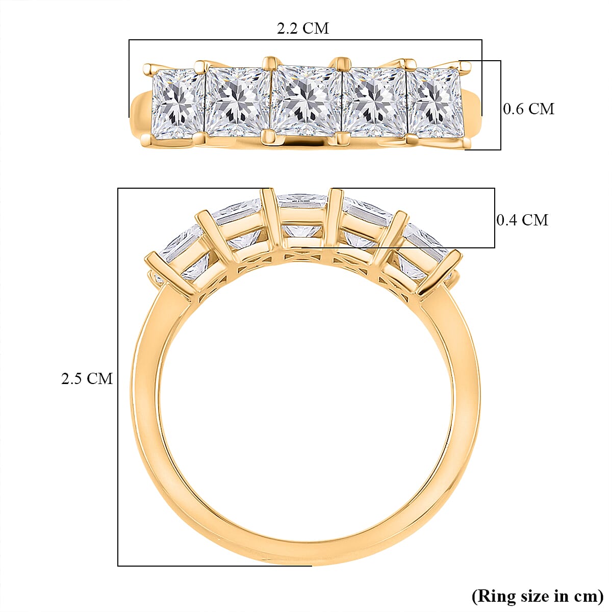 RADIANTA GRA Certified Moissanite 5 Stone Ring in 18K Vermeil Yellow Gold Plated Sterling Silver 2.00 Ct. 8085015 5