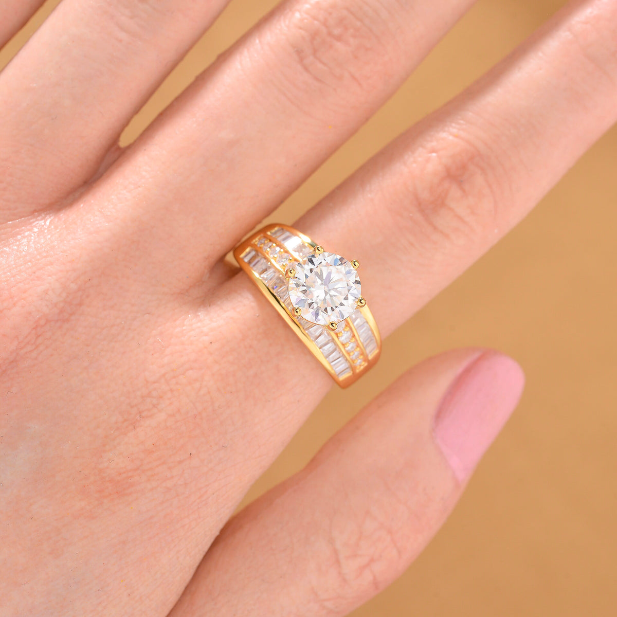 Moissanite Ring in 18K Vermeil Yellow Gold Plated Sterling Silver 3.15 Ct 8087701 2