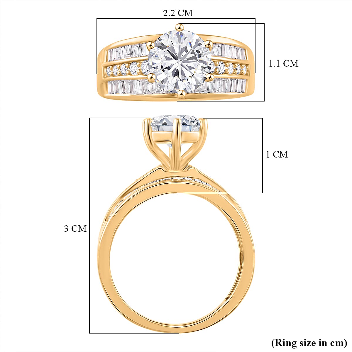 Moissanite Ring in 18K Vermeil Yellow Gold Plated Sterling Silver 3.15 Ct 8087701 5