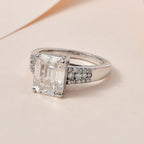 Moissanite Ring in Platinum Overlay Sterling Silver 4.01 Ct.