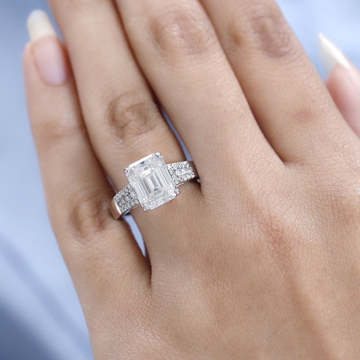 Moissanite Ring in Platinum Overlay Sterling Silver 4.01 Ct. 7572444 2