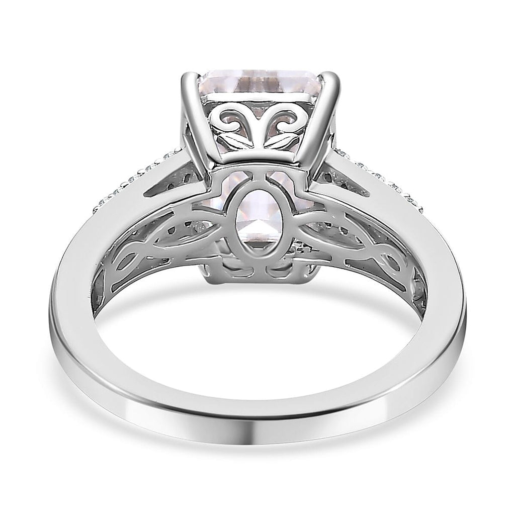 Moissanite Ring in Platinum Overlay Sterling Silver 4.01 Ct.