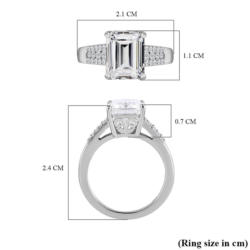 Moissanite Ring in Platinum Overlay Sterling Silver 4.01 Ct.