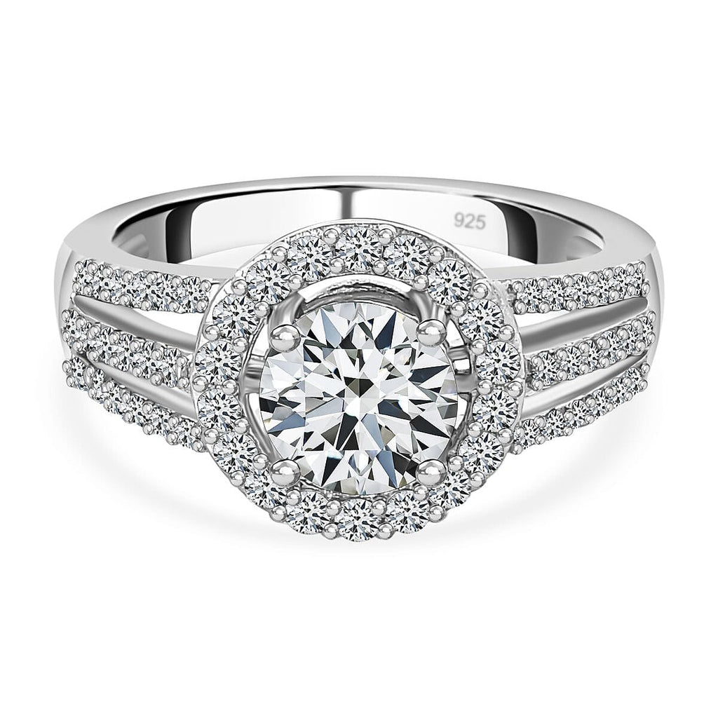 Moissanite Ring in Platinum Overlay Sterling Silver 1.42 Ct.
