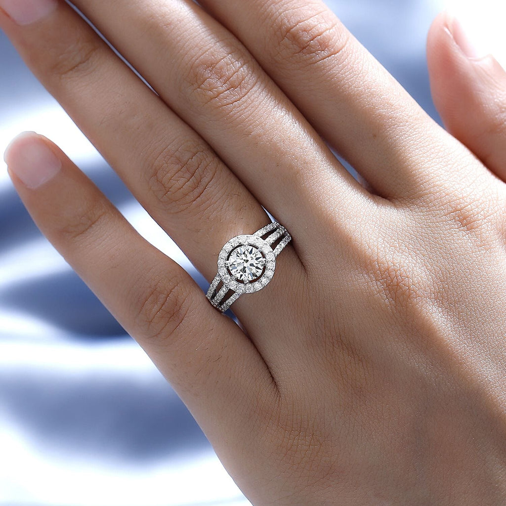 Moissanite Ring in Platinum Overlay Sterling Silver 1.42 Ct.