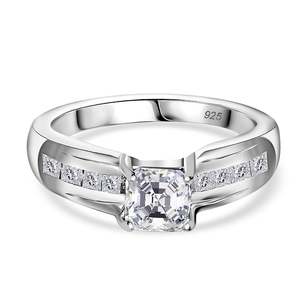 Moissanite Ring in Platinum Overlay Sterling Silver 1.15 Ct.