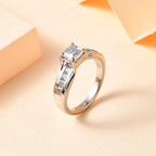 Moissanite Ring in Platinum Overlay Sterling Silver 1.15 Ct.