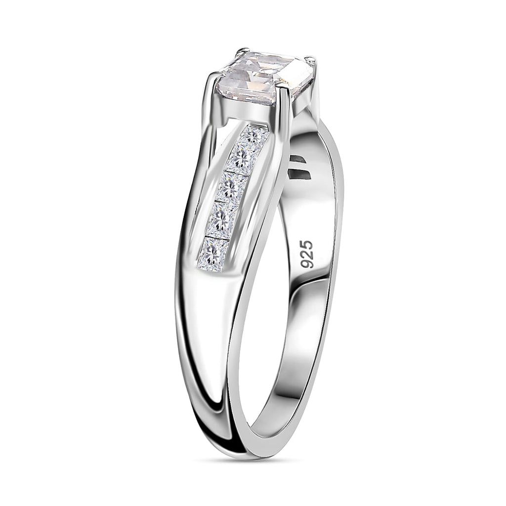 Moissanite Ring in Platinum Overlay Sterling Silver 1.15 Ct.