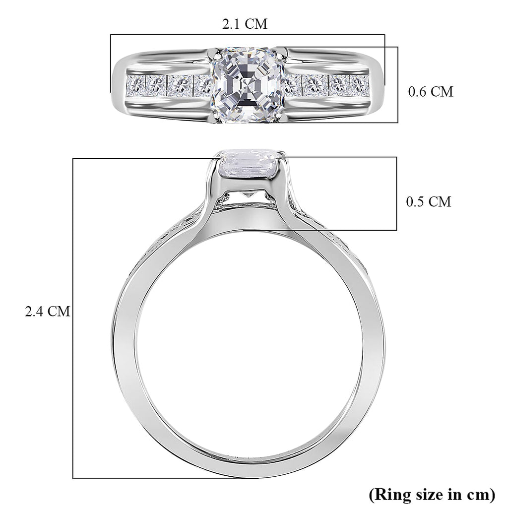 Moissanite Ring in Platinum Overlay Sterling Silver 1.15 Ct.