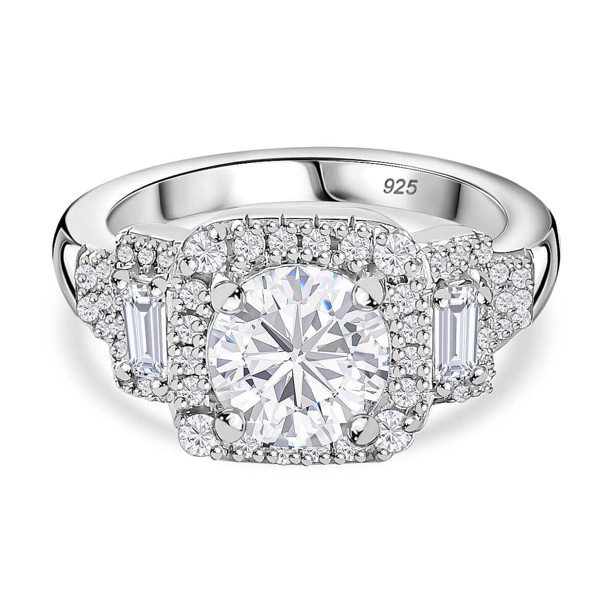 Moissanite Halo Ring in Rhodium Overlay Sterling Silver 2.21 Ct 7783888 0