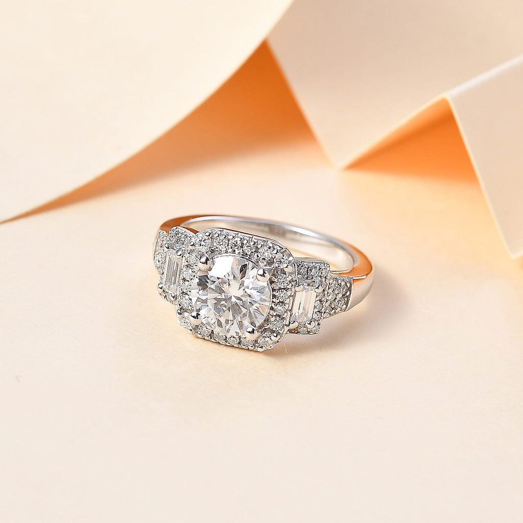 Moissanite Ring in Rhodium Overlay Sterling Silver 2.21 Ct