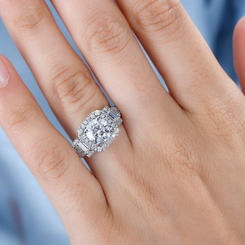 Moissanite Ring in Rhodium Overlay Sterling Silver 2.21 Ct