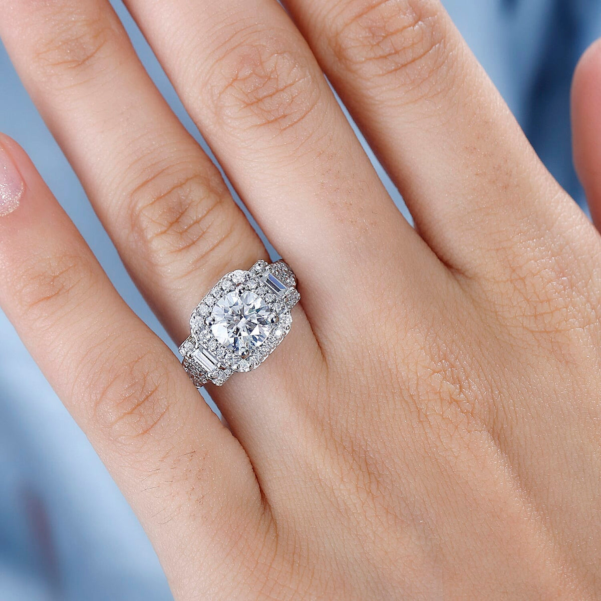 Moissanite Halo Ring in Rhodium Overlay Sterling Silver 2.21 Ct 7783888 2