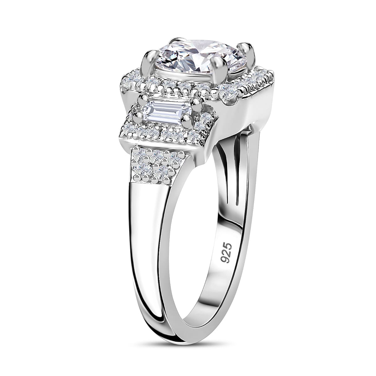 Moissanite Halo Ring in Rhodium Overlay Sterling Silver 2.21 Ct 7783888 3
