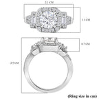 Moissanite Ring in Rhodium Overlay Sterling Silver 2.21 Ct