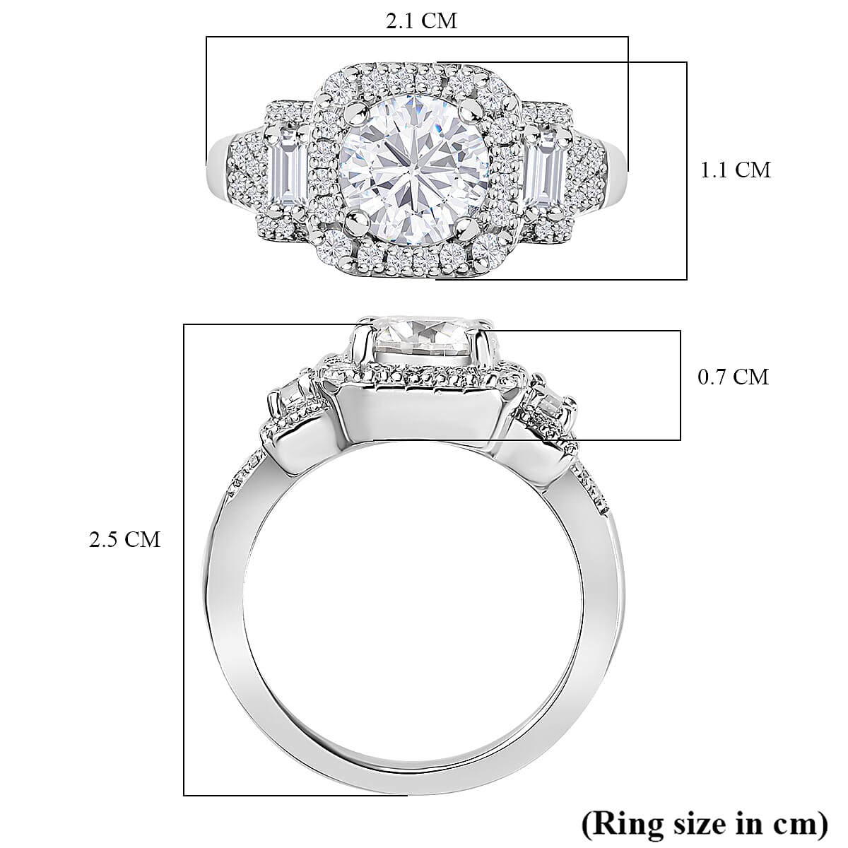 Moissanite Halo Ring in Rhodium Overlay Sterling Silver 2.21 Ct 7783888 5