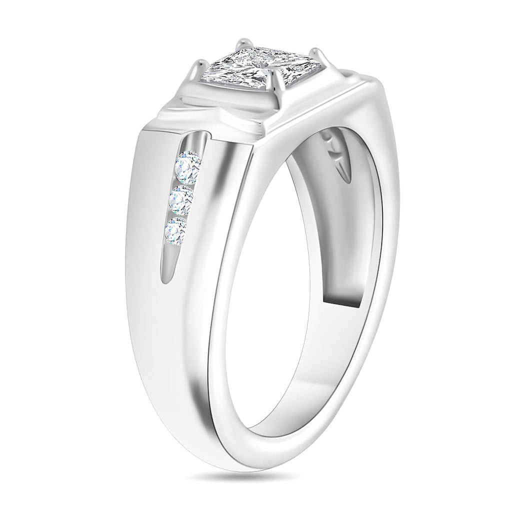 Moissanite Princess Cut Signet Ring in Rhodium Overlay Sterling Silver 1.23 Ct, Silver Wt. 6.00 Gms.