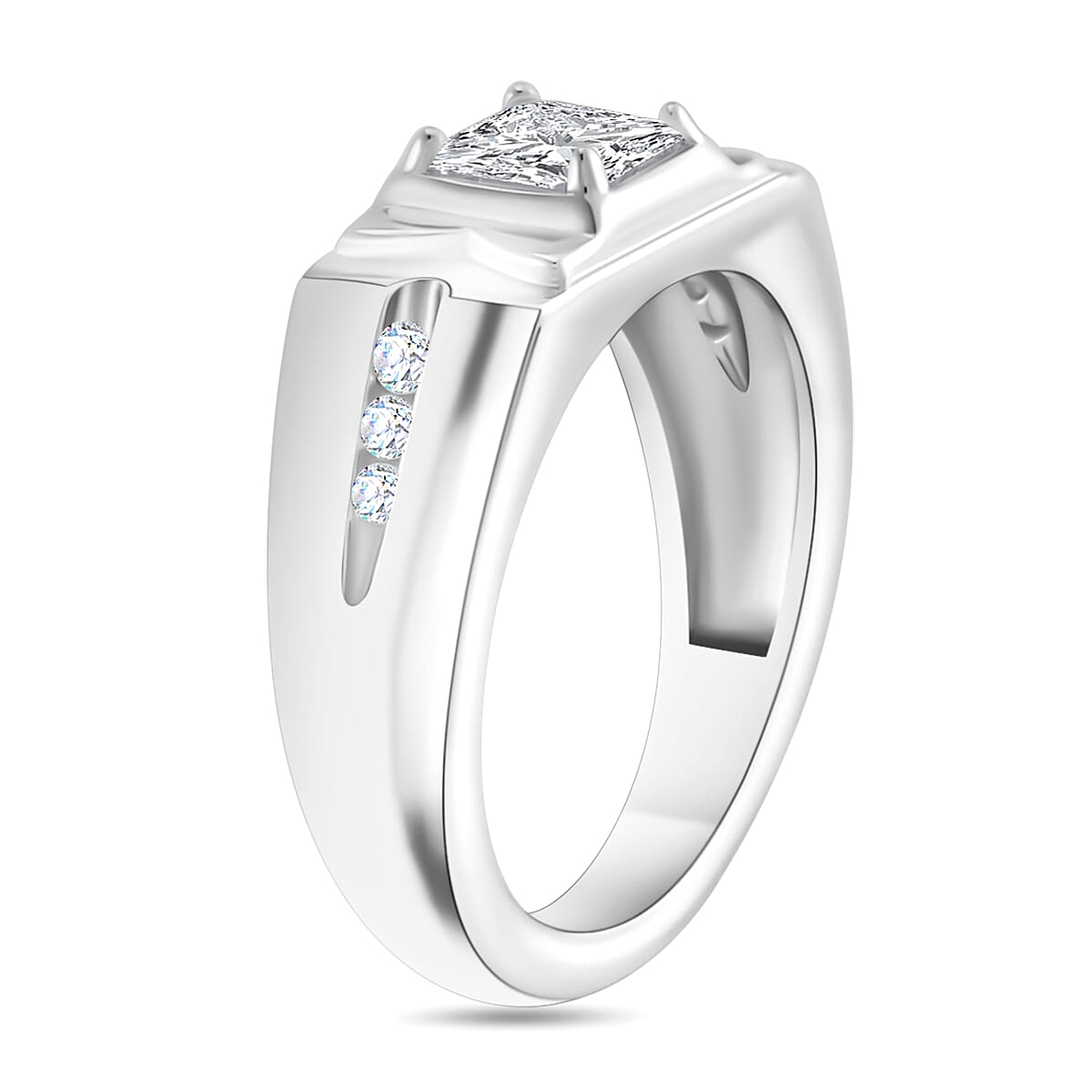 Moissanite Princess Cut Signet Ring in Rhodium Overlay Sterling Silver 1.23 ct. 7793598 3