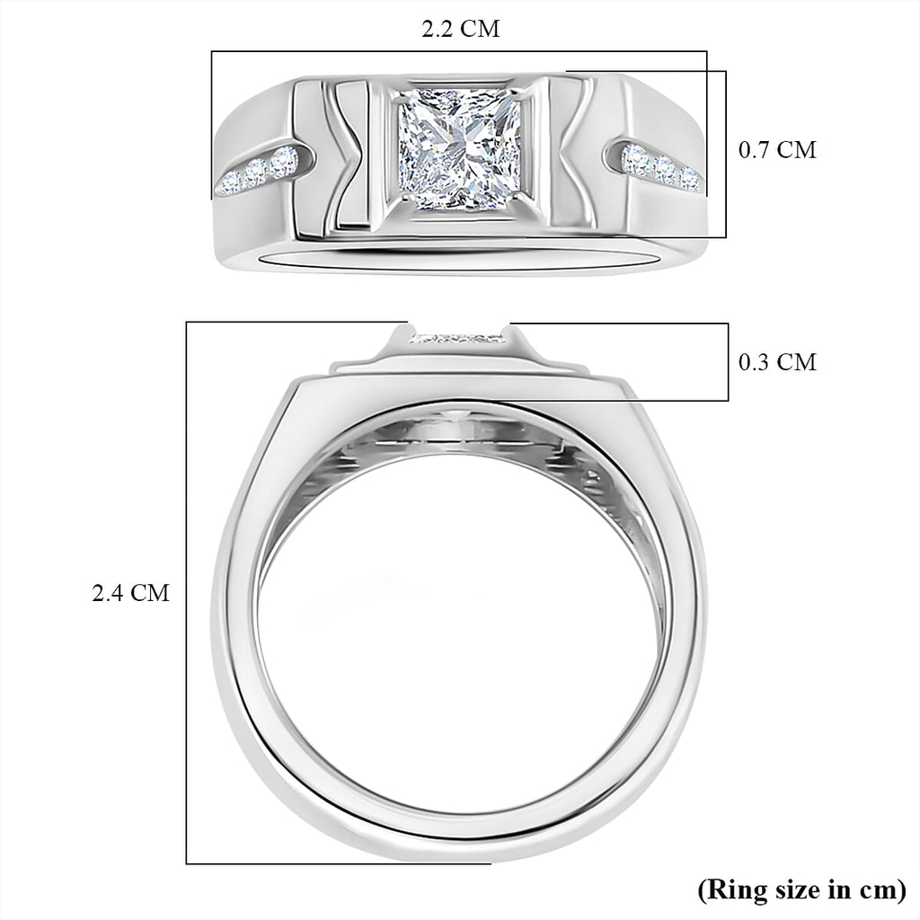 Moissanite Princess Cut Signet Ring in Rhodium Overlay Sterling Silver 1.23 Ct, Silver Wt. 6.00 Gms.