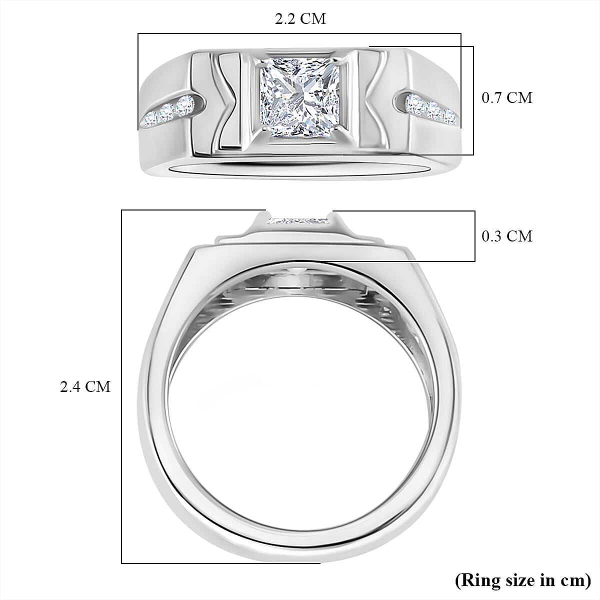 Moissanite Princess Cut Signet Ring in Rhodium Overlay Sterling Silver 1.23 ct. 7793598 5