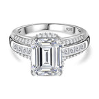 Moissanite Emerald Cut Ring in Platinum Overlay Sterling Silver Ct 4.63