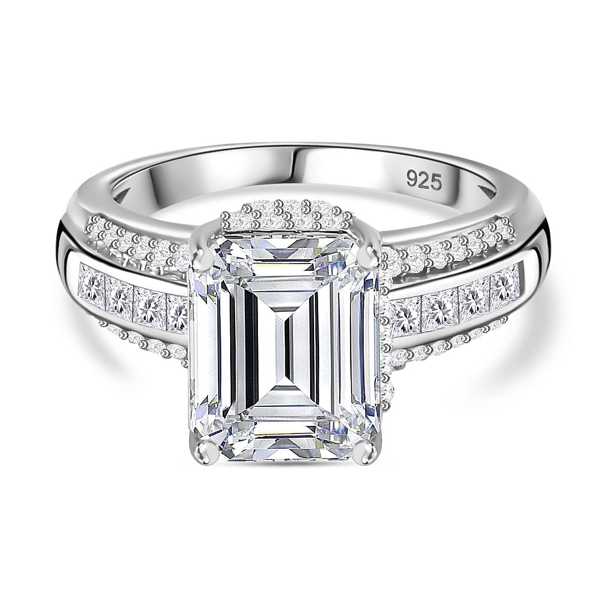 Moissanite Emerald-Cut Ring in Platinum Overlay Sterling Silver 4.63 Ct. 7794705 0