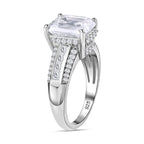 Moissanite Emerald Cut Ring in Platinum Overlay Sterling Silver Ct 4.63