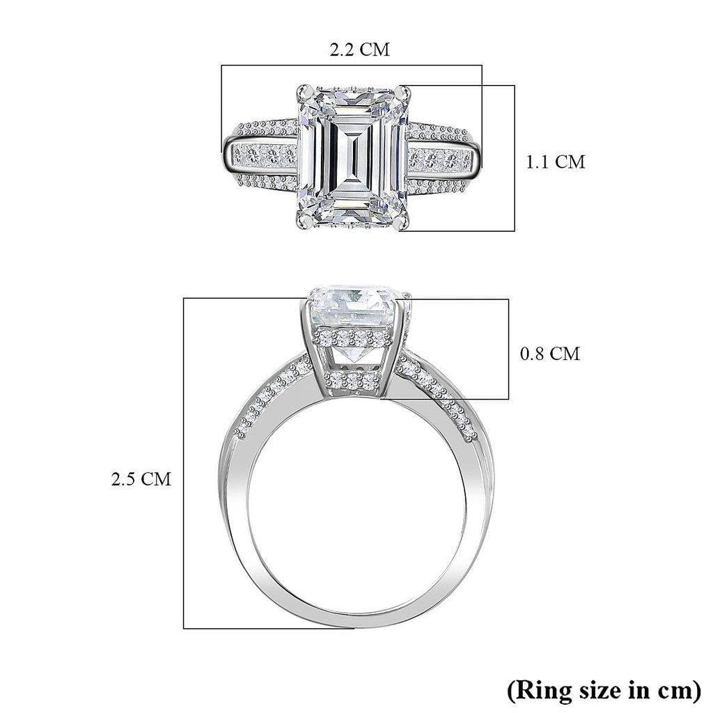 Moissanite Emerald Cut Ring in Platinum Overlay Sterling Silver Ct 4.63