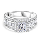 Moissanite Princess Cut Halo Ring in Rhodium Overlay Sterling Silver 2.36 Ct