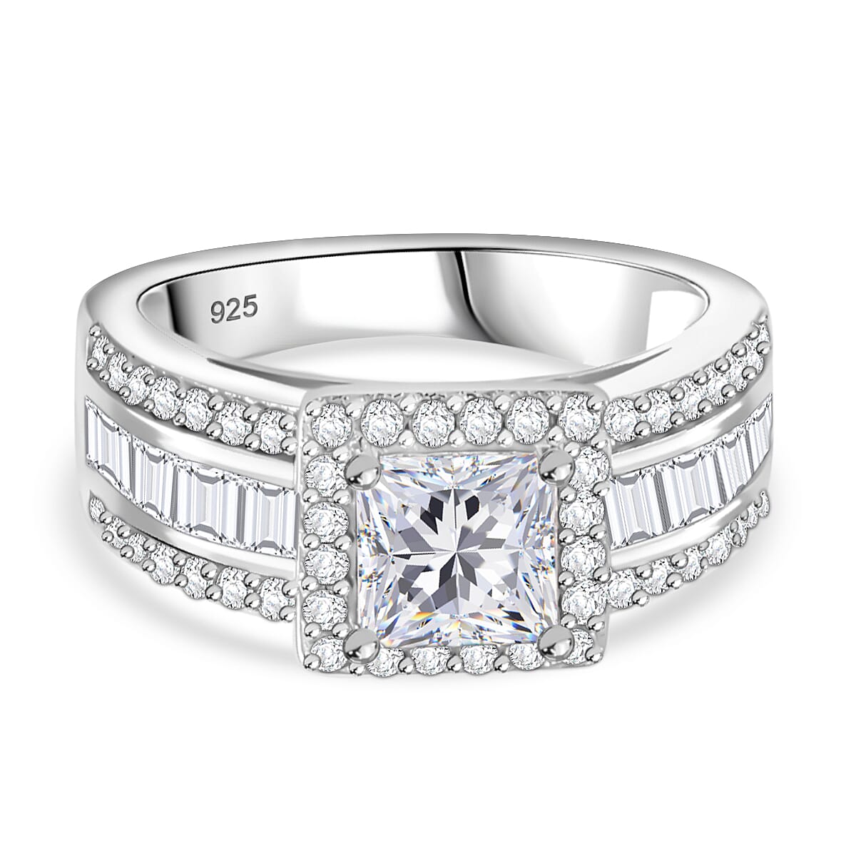 Moissanite Princess Cut Halo Ring in Rhodium Overlay Sterling Silver 2.36 Ct 7802960 0