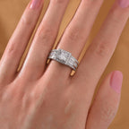 Moissanite Princess Cut Halo Ring in Rhodium Overlay Sterling Silver 2.36 Ct
