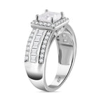 Moissanite Princess Cut Halo Ring in Rhodium Overlay Sterling Silver 2.36 Ct