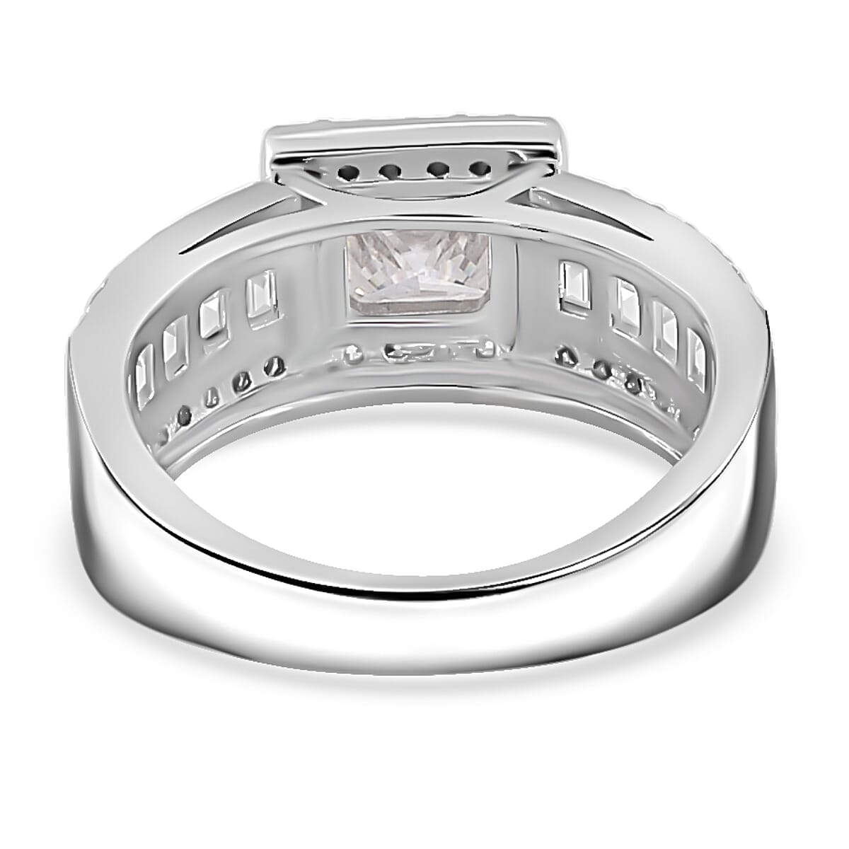 Moissanite Princess Cut Halo Ring in Rhodium Overlay Sterling Silver 2.36 Ct 7802960 4