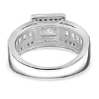 Moissanite Princess Cut Halo Ring in Rhodium Overlay Sterling Silver 2.36 Ct