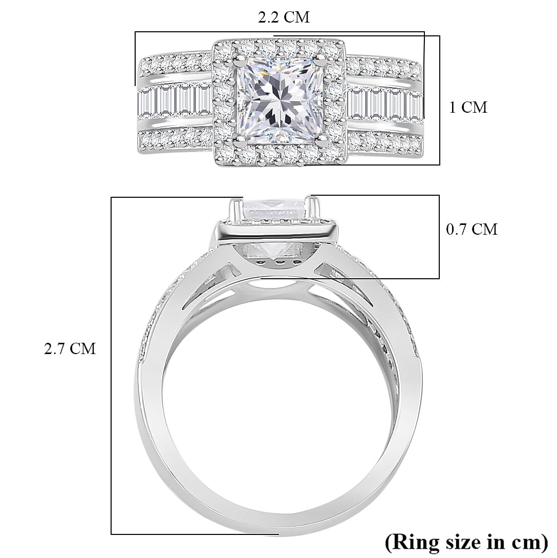 Moissanite Princess Cut Halo Ring in Rhodium Overlay Sterling Silver 2.36 Ct 7802960 5