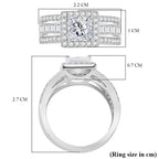 Moissanite Princess Cut Halo Ring in Rhodium Overlay Sterling Silver 2.36 Ct