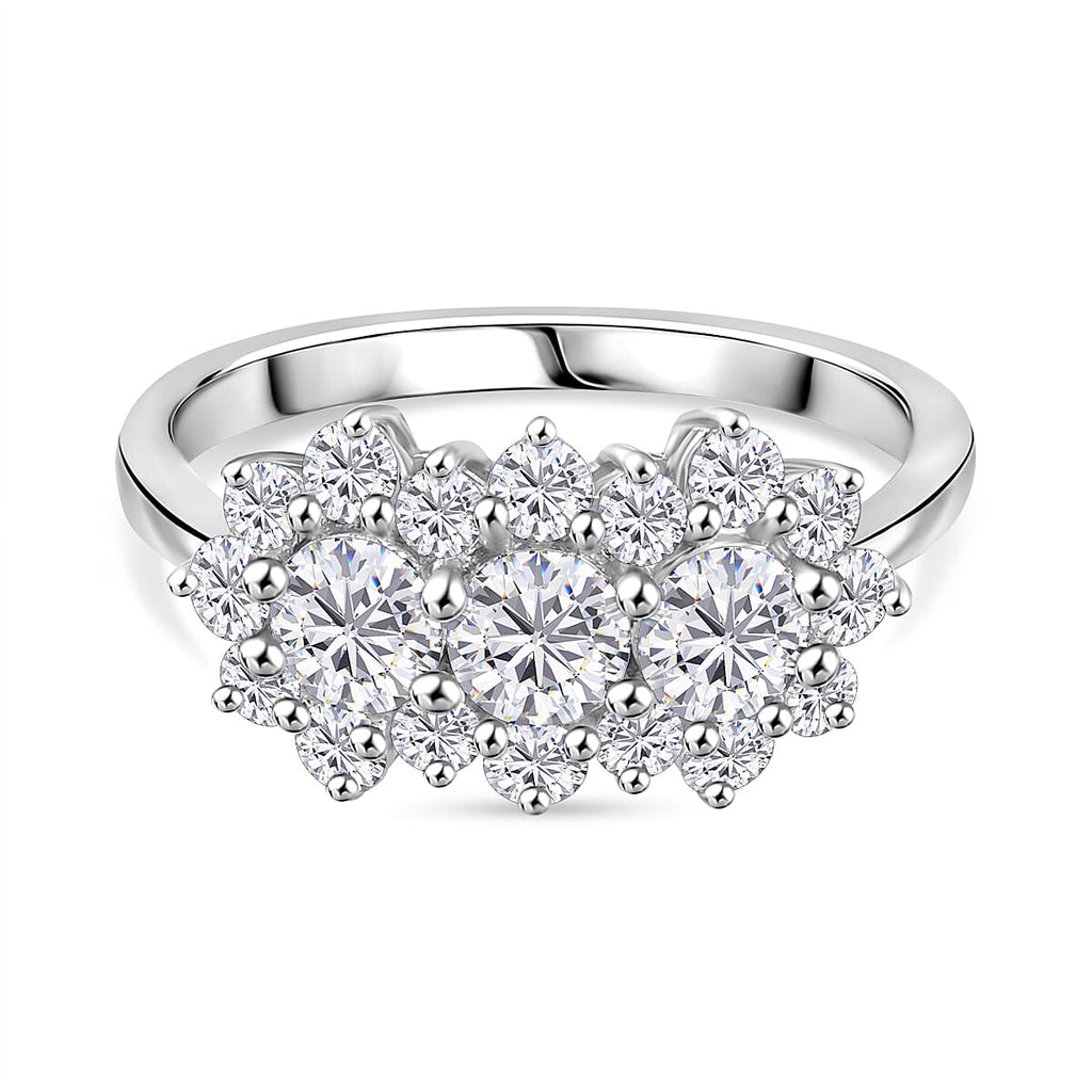 Moissanite Boat Ring in Rhodium Overlay Sterling Silver 1.30 Ct.