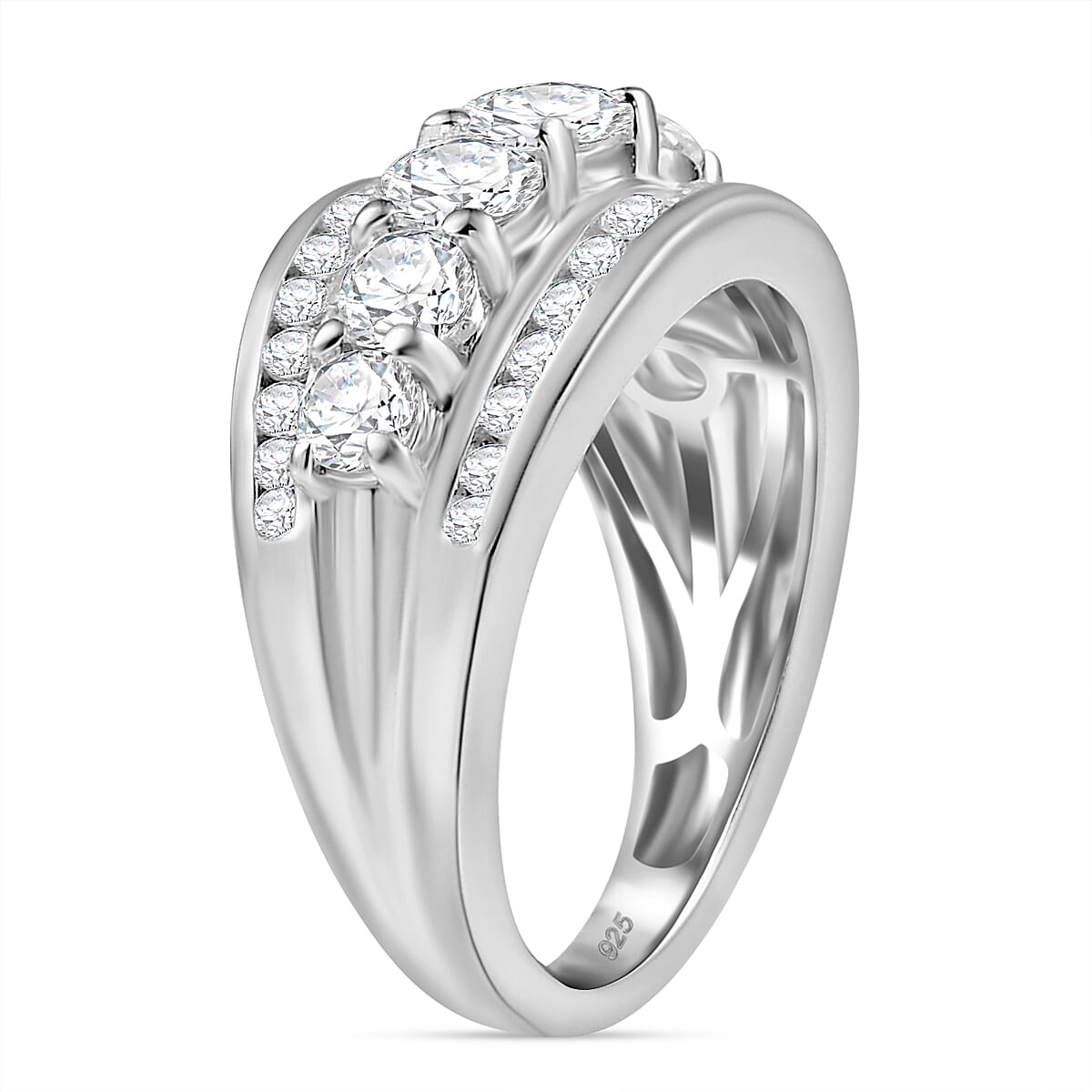 2 Ct. Moissanite Cluster Ring in Rhodium Sterling Silver 8055564 4