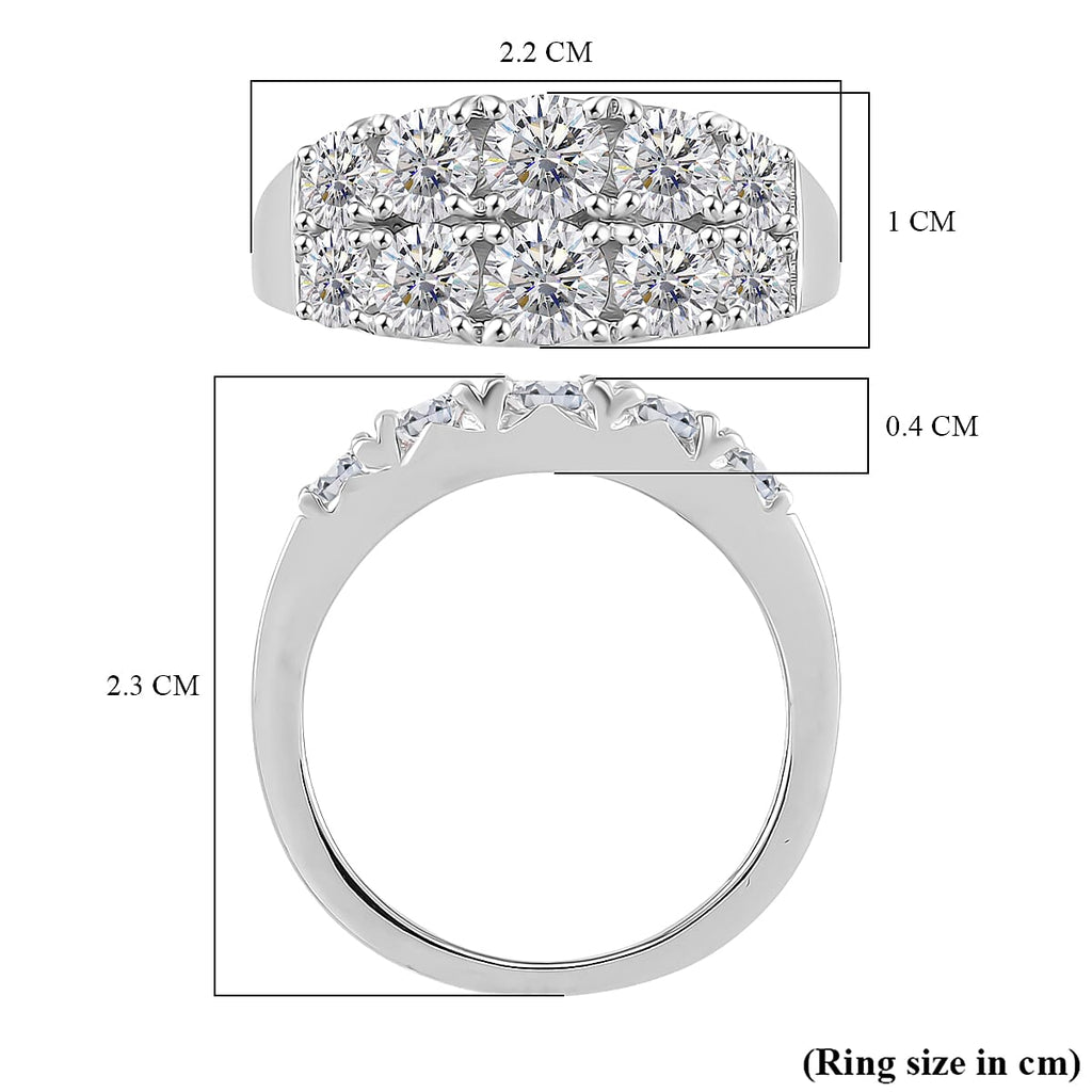 Moissanite GRA Certified (VVS1-D) Ring in Rhodium Overlay Sterling Silver 2.36 Ct.