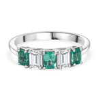 AAA Gemfields Moissanite 5 Stone Ring in Rhodium Overlay Sterling Silver 1.01 Ct.