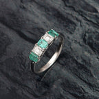 AAA Gemfields Moissanite 5 Stone Ring in Rhodium Overlay Sterling Silver 1.01 Ct.