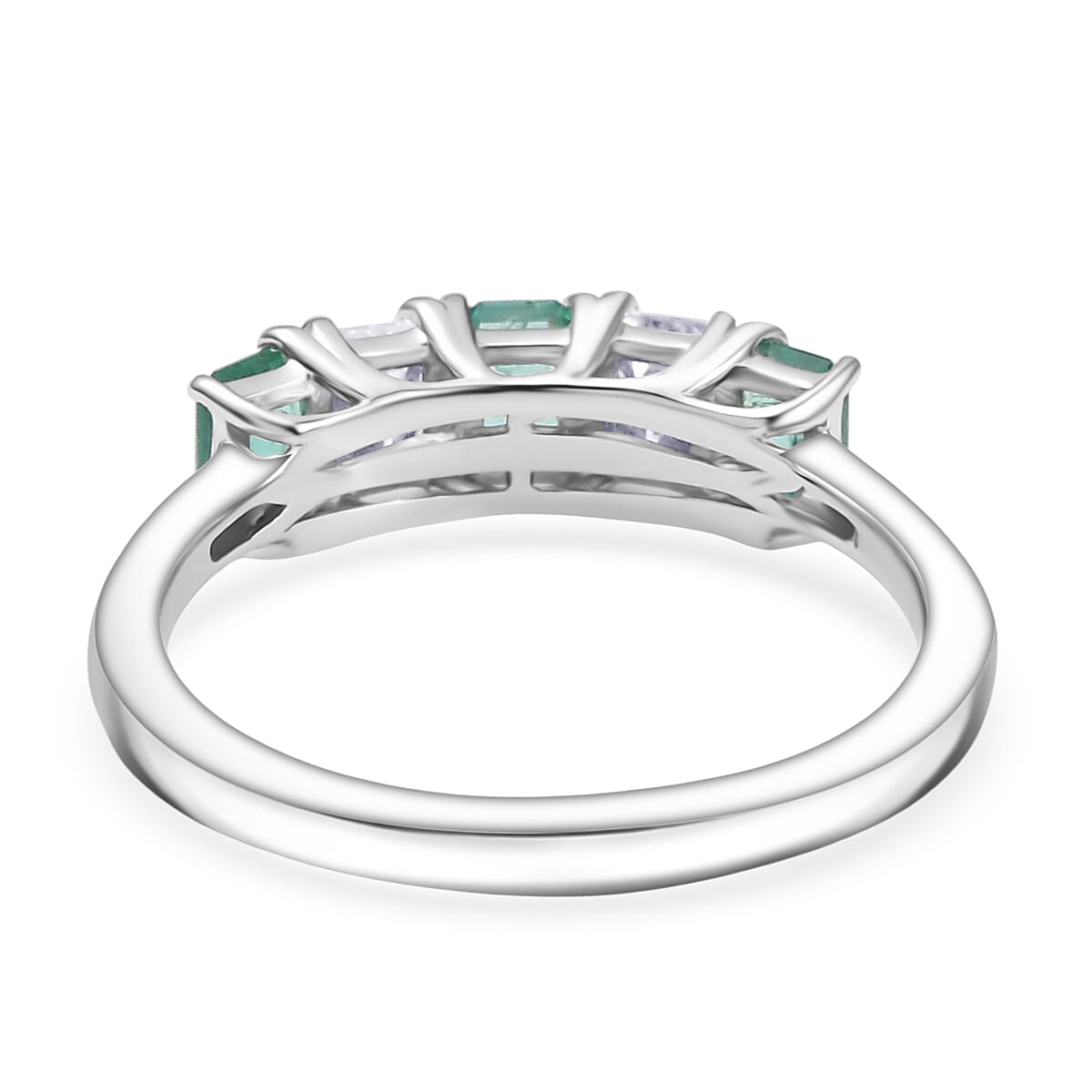 AAA Gemfields Emerald, Moissanite 5-Stone Ring in Rhodium Overlay Sterling Silver 1.01 Ct. 8109930 5