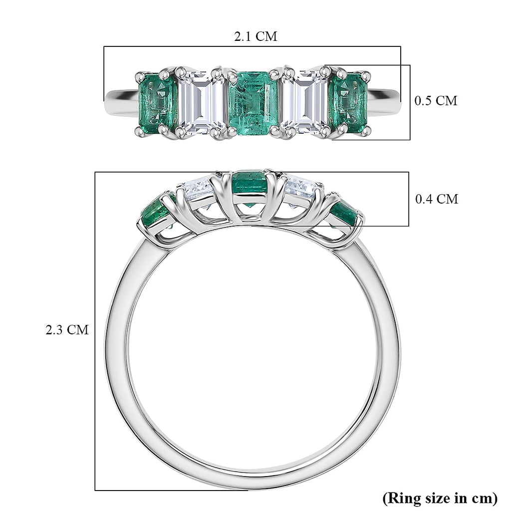 AAA Gemfields Moissanite 5 Stone Ring in Rhodium Overlay Sterling Silver 1.01 Ct.