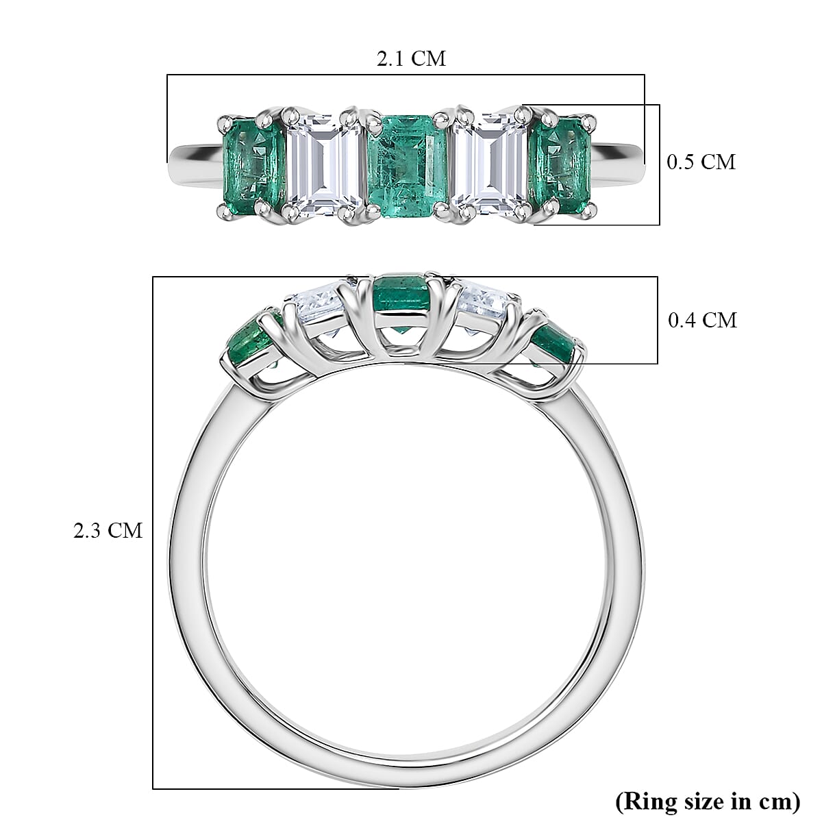 AAA Gemfields Emerald, Moissanite 5-Stone Ring in Rhodium Overlay Sterling Silver 1.01 Ct. 8109930 6
