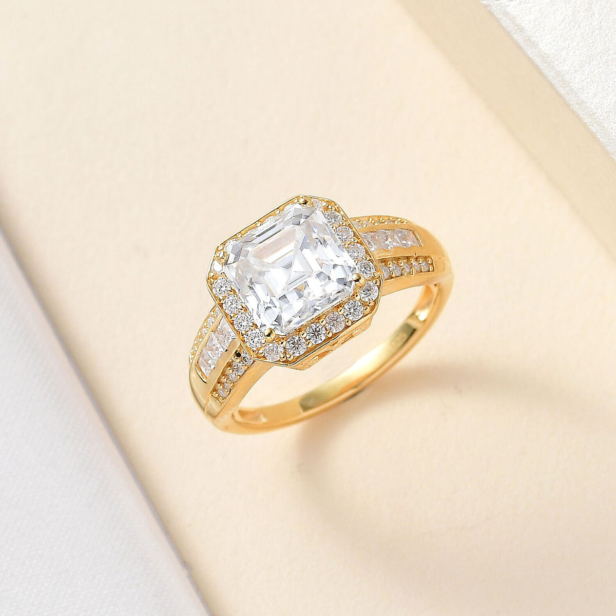 Moissanite Halo Ring in 18K Vermeil Yellow Gold Plated Sterling Silver 4.97 Ct. 7326935 4