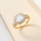 Moissanite Halo Ring in 18K Vermeil Yellow Gold Plated Sterling Silver 4.97 Ct.
