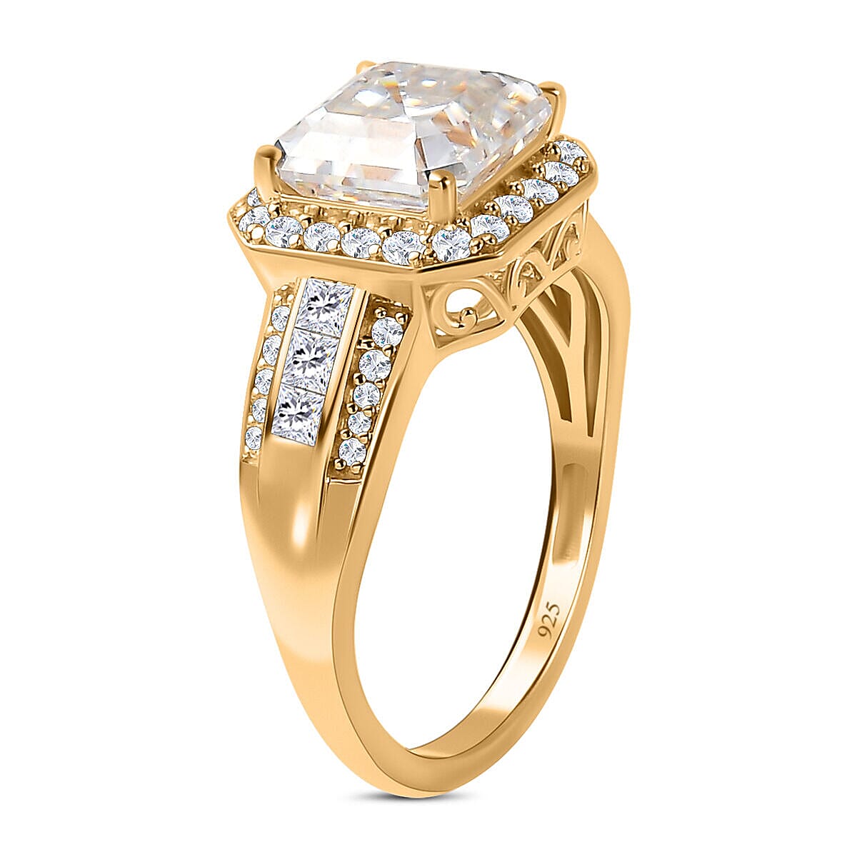 Moissanite Halo Ring in 18K Vermeil Yellow Gold Plated Sterling Silver 4.97 Ct. 7326935 8